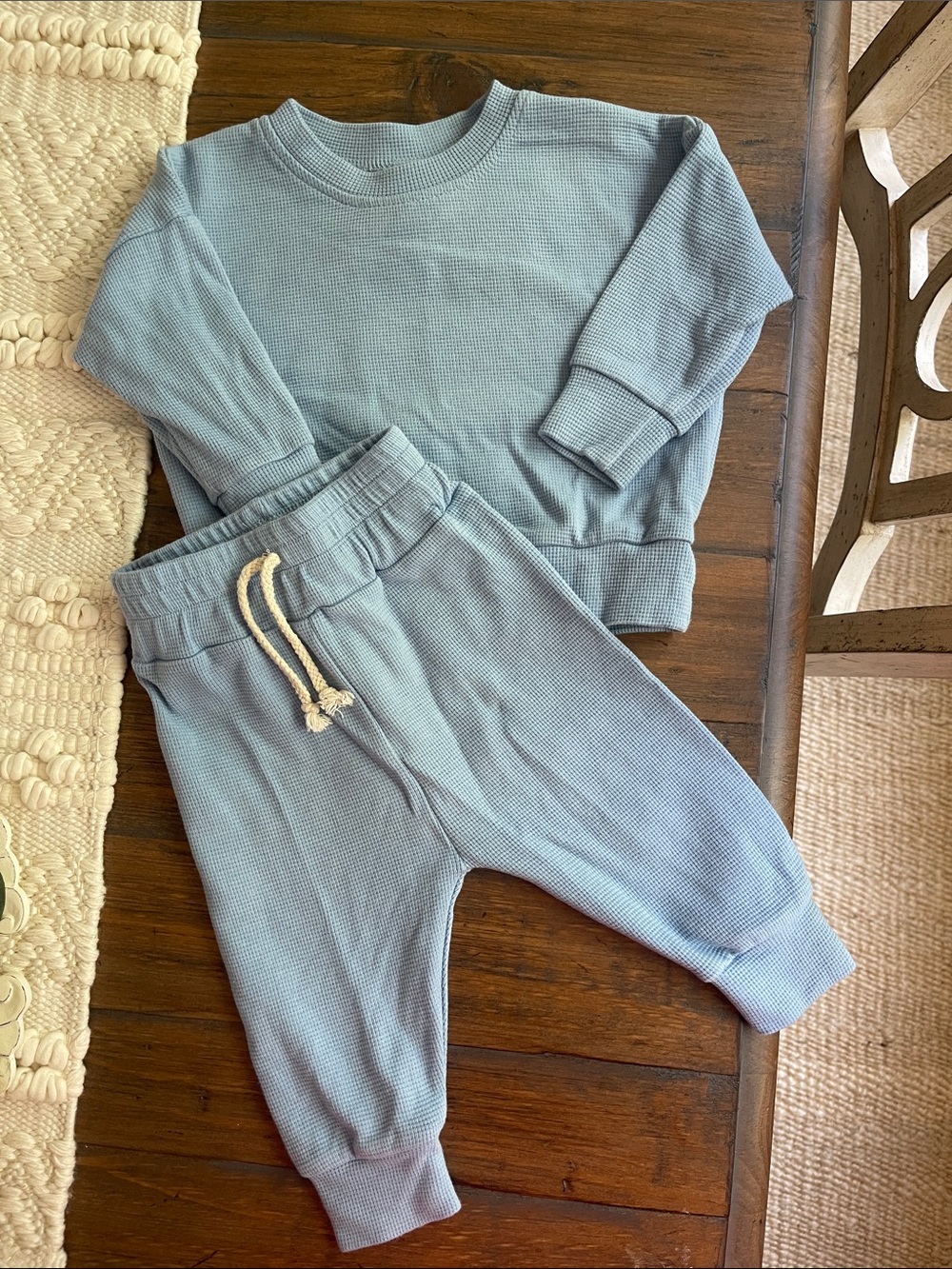 Little One Shop Blue Waffle Knit Set